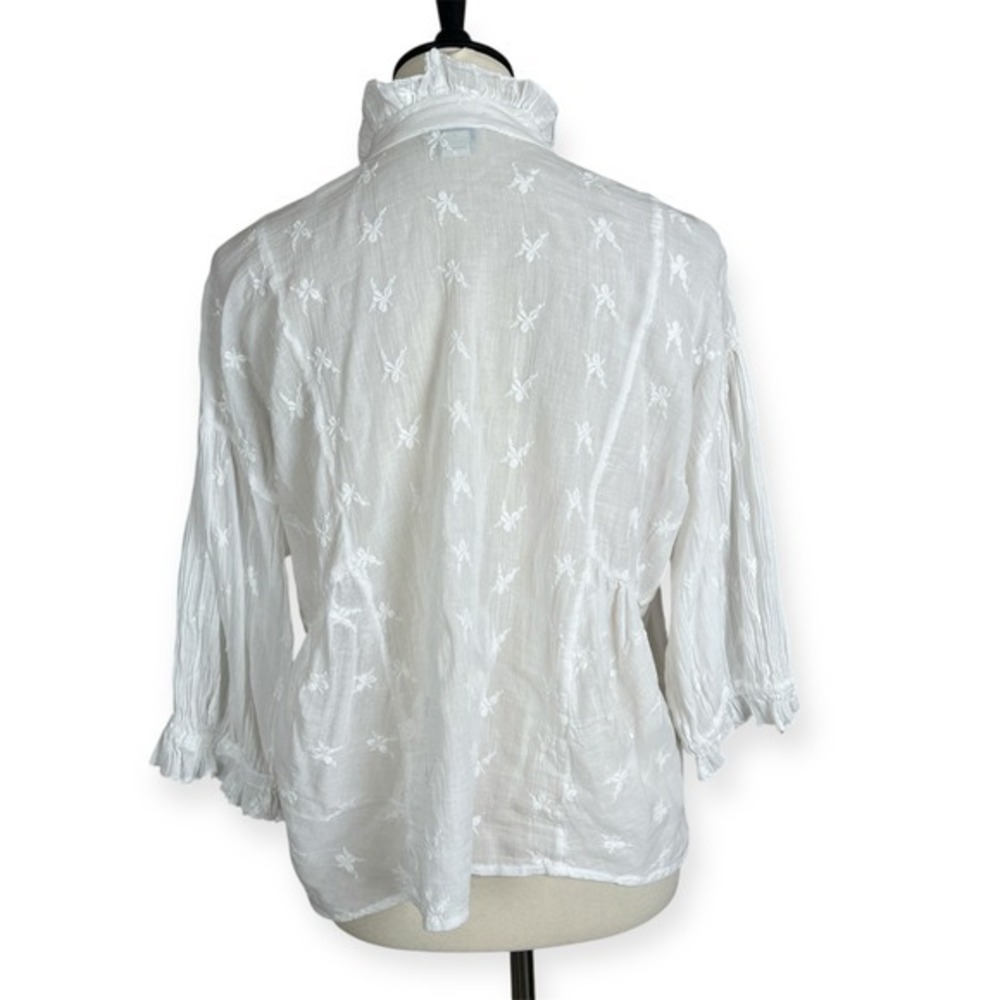 Sundance Ruffled Embroidered Sheer Cotton Gauze Coquette Top Sz S Petite *note - Picture 3 of 10